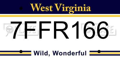 7FFR166 West Virginia License Plate