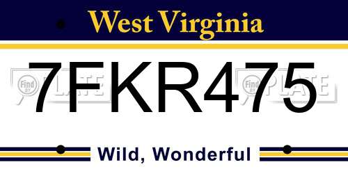 7FKR475 West Virginia License Plate