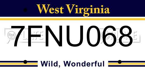 7FNU068 West Virginia License Plate