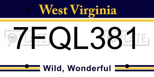 7FQL381 West Virginia License Plate