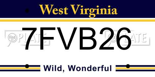 7FVB26 West Virginia License Plate