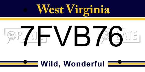 7FVB76 West Virginia License Plate