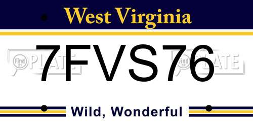 7FVS76 West Virginia License Plate