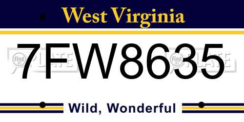 7FW8635 West Virginia License Plate