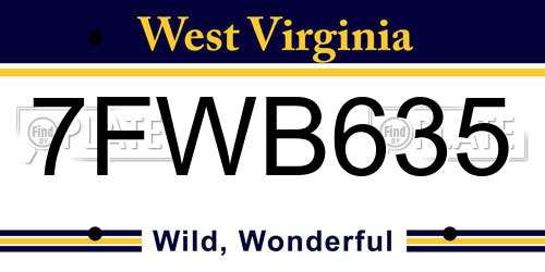 7FWB635 West Virginia License Plate