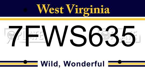 7FWS635 West Virginia License Plate