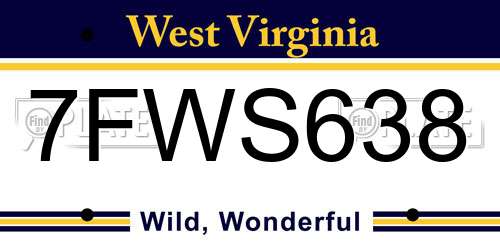 7FWS638 West Virginia License Plate