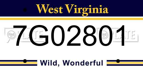 7G02801 West Virginia License Plate