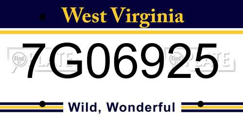 7G06925 West Virginia License Plate