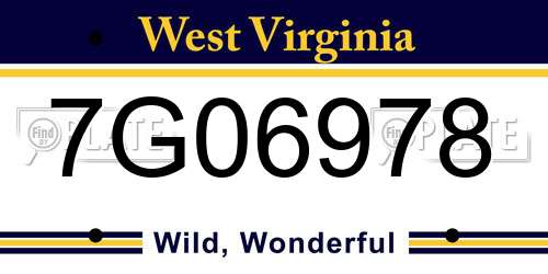 7G06978 West Virginia License Plate
