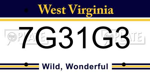 7G31G3 West Virginia License Plate