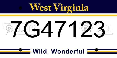 7G47123 West Virginia License Plate