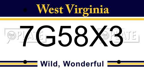 7G58X3 West Virginia License Plate