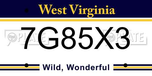 7G85X3 West Virginia License Plate