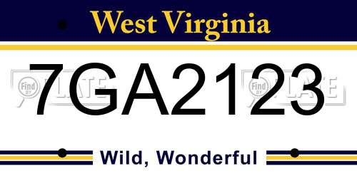 7GA2123 West Virginia License Plate
