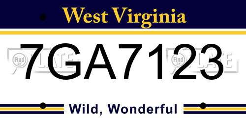 7GA7123 West Virginia License Plate