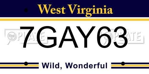 7GAY63 West Virginia License Plate