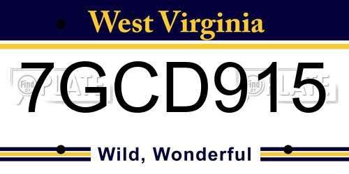 7GCD915 West Virginia License Plate