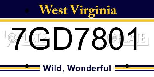 7GD7801 West Virginia License Plate