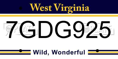 7GDG925 West Virginia License Plate