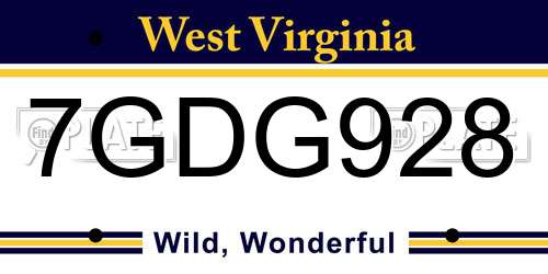 7GDG928 West Virginia License Plate