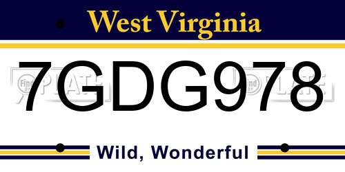 7GDG978 West Virginia License Plate
