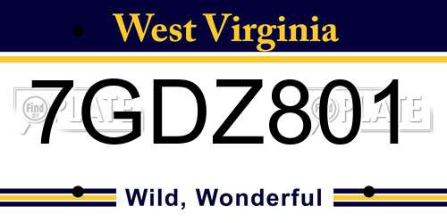 7GDZ801 West Virginia License Plate