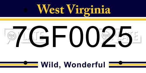 7GF0025 West Virginia License Plate