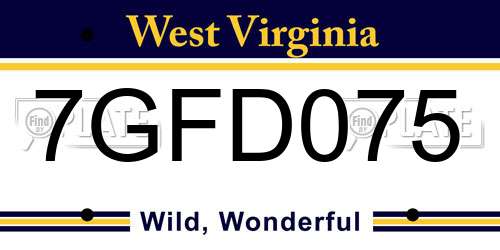 7GFD075 West Virginia License Plate