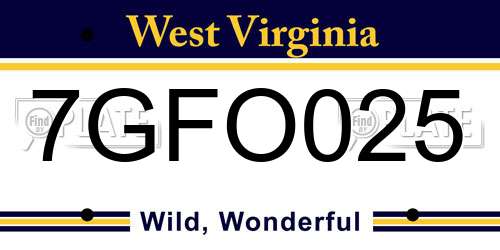 7GFO025 West Virginia License Plate