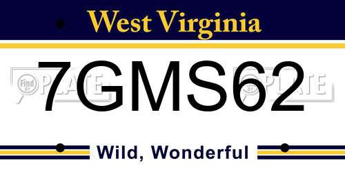 7GMS62 West Virginia License Plate