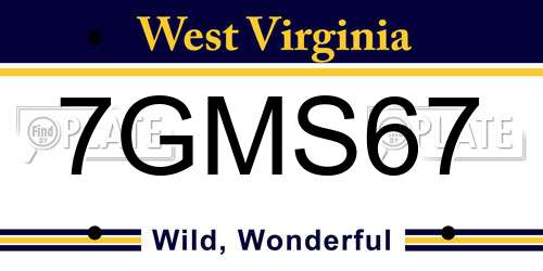 7GMS67 West Virginia License Plate