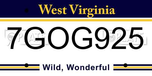 7GOG925 West Virginia License Plate