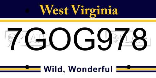 7GOG978 West Virginia License Plate