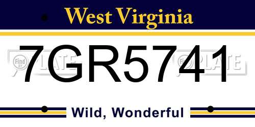 7GR5741 West Virginia License Plate