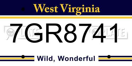 7GR8741 West Virginia License Plate
