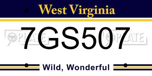7GS507 West Virginia License Plate