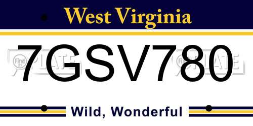 7GSV780 West Virginia License Plate