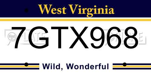 7GTX968 West Virginia License Plate