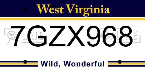 7GZX968 West Virginia License Plate