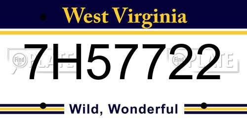 7H57722 West Virginia License Plate