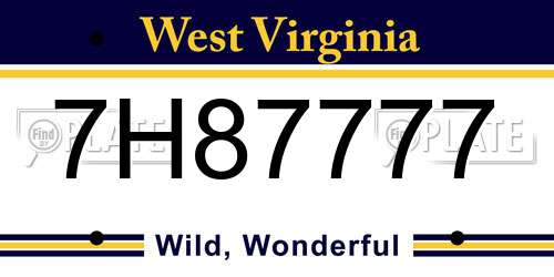 7H87777 West Virginia License Plate