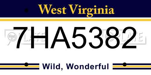 7HA5382 West Virginia License Plate
