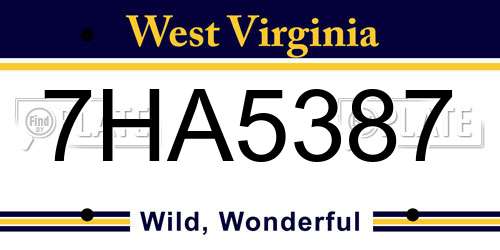 7HA5387 West Virginia License Plate