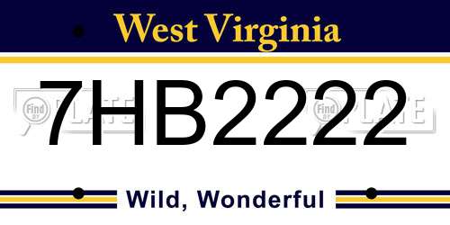7HB2222 West Virginia License Plate
