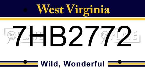 7HB2772 West Virginia License Plate