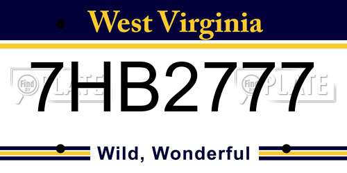 7HB2777 West Virginia License Plate