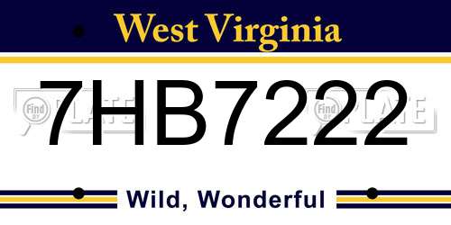 7HB7222 West Virginia License Plate