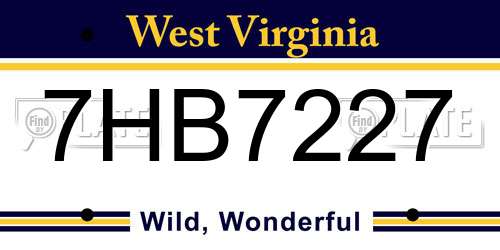 7HB7227 West Virginia License Plate
