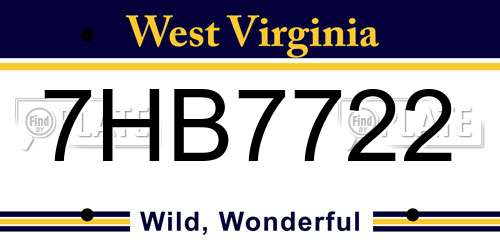 7HB7722 West Virginia License Plate